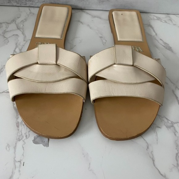 2/$30 Zara Slides Flat Sandals Sz 39 (US 8) Light Beige Beachy Summer - Picture 3 of 10